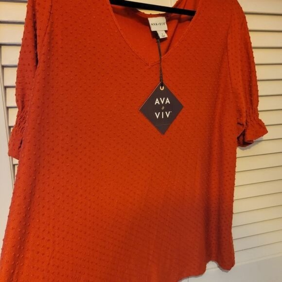 NWT Ava & Viv Orange Flowy Dressy Top, V Neck Sz 0X - Picture 2 of 9